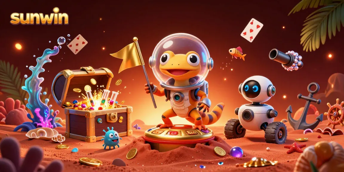 Engage with Sunwin's exciting gameplay at the golden casino on Mars through this vibrant 3D illustration.